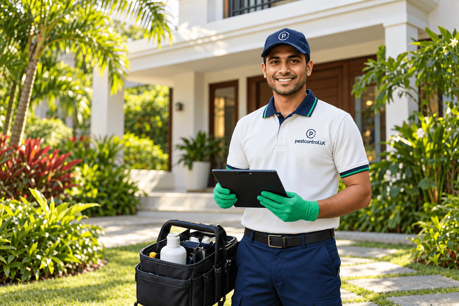 PestControl.lk technician reviewing a home inspection